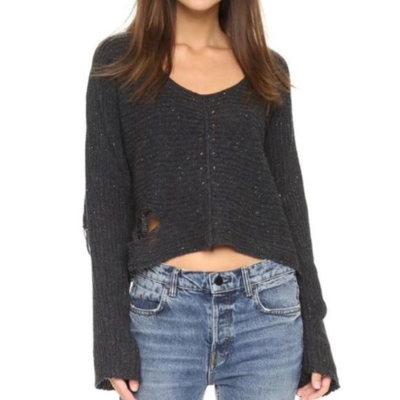 Wildfox Sweaters - WILDFOX Distressed Crop Grey Sweater